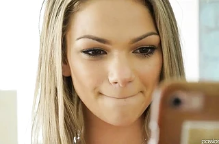 Sexy blonde invites the delivery boy to come on over, fuck her and cum on her cute face