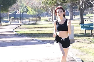 Beautiful young redhead girl loves jumping on her yoga dick-ball