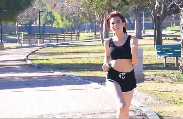 Beautiful young redhead girl loves jumping on her yoga dick-ball