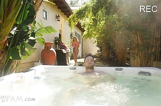 My sister pranked me while I was in the jacuzzi, saw me completely naked and made me fuck her pussy