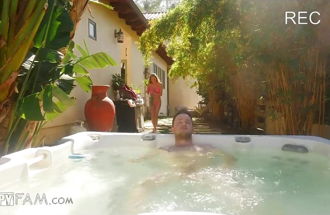 My sister pranked me while I was in the jacuzzi, saw me completely naked and made me fuck her pussy
