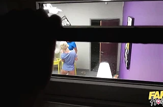 Horny hostel receptionist spies and fucks two teen girls all over the room