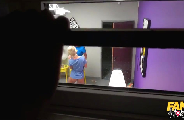 Horny hostel receptionist spies and fucks two teen girls all over the room