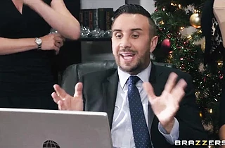 Office babes get naughty at the holiday party for a big, fat Christmas bonus