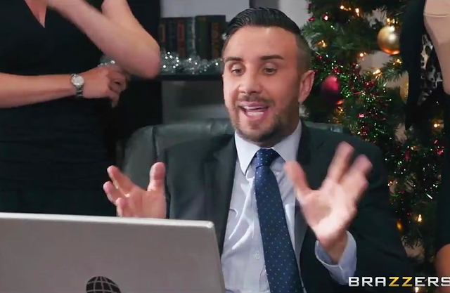 Office babes get naughty at the holiday party for a big, fat Christmas bonus