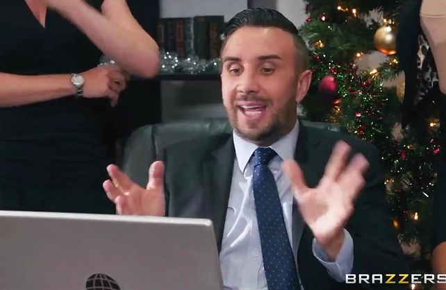 Office babes get naughty at the holiday party for a big, fat Christmas bonus