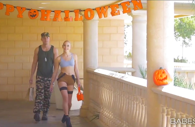 Trick Or Treat turns into a threesome for this sexy couple and naughty devil babe!