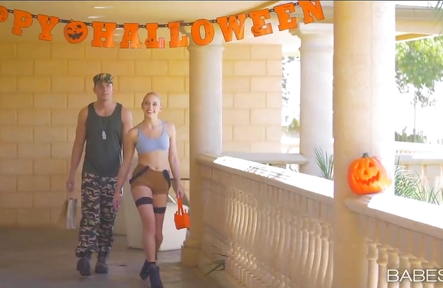 Trick Or Treat turns into a threesome for this sexy couple and naughty devil babe!