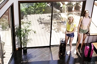 Sexy blonde discovers the friends she rented a house to vacation with are lesbians!