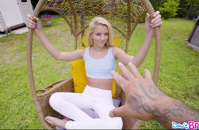 Our sexy blonde neighbor sucks and fucks my huge cock after guessing its size!