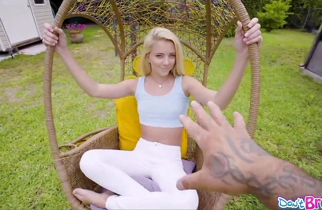 Our sexy blonde neighbor sucks and fucks my huge cock after guessing its size!