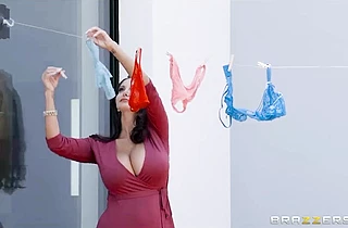 Busty MILF catches the pervert plundering the best of the ladies’ lingerie drawers!