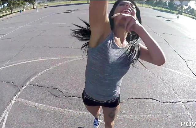 Having wild sex with this sexy teen whore I just met on the basketball court!