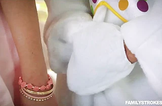 Sneaky sex with a sexy teen getting fucked by her uncle dressed up as an Easter bunny behind her parents’ back