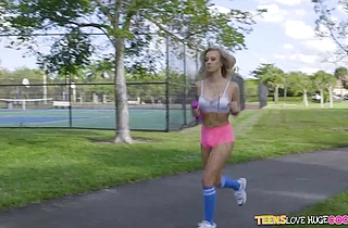 This sexy teen keeping her perfect body in shape ends up fucking at my place!