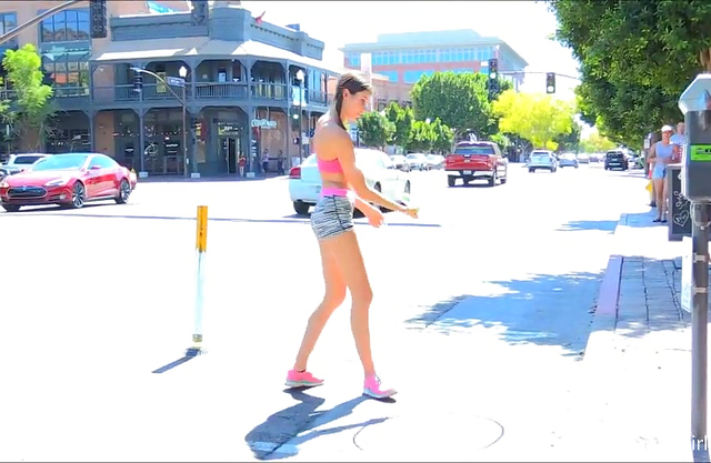 This gorgeous young girl shows me some choreography and her squirting talents