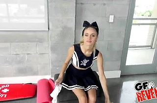 My sexy GF went to her game with my cum leaking out of her pussy