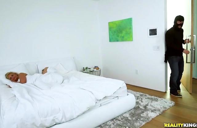 Hot blond wife sucks and fucks the panty sniffing burglar