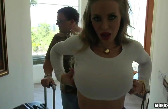Showing this couple a house while the hot wife shows her tits and ass