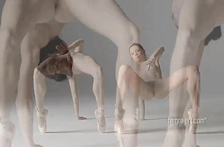 Naked twin ballerinas masturbate with huge dildos after a nude performance