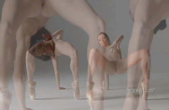 Naked twin ballerinas masturbate with huge dildos after a nude performance