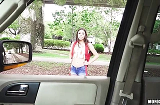 He fucks this little teen slut on the roadside not paying attention to her squeaky voice