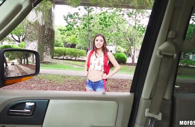 He fucks this little teen slut on the roadside not paying attention to her squeaky voice
