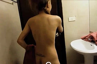 Asian slut gets impaled on a massive cock in a shower in a pov scene
