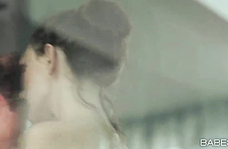 Teen daughter rides her daddy under shower enjoys aggressive sex