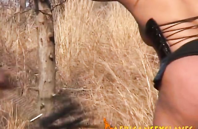 Ebony cutie with hot temper tastes loves naked BDSM games in nature