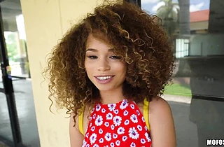 Curly-haired black babe picked up for naked encounter in backyard