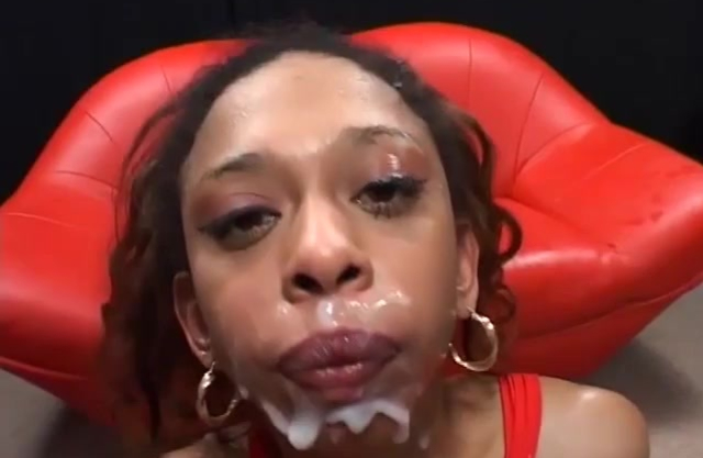 Young naked Ebony bitch gangbanged and facialized by a group of guys