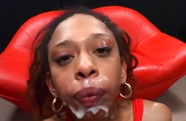 Young naked Ebony bitch gangbanged and facialized by a group of guys
