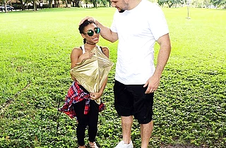 Tall guy gives kite to petite black teen and naked sex will be his reward