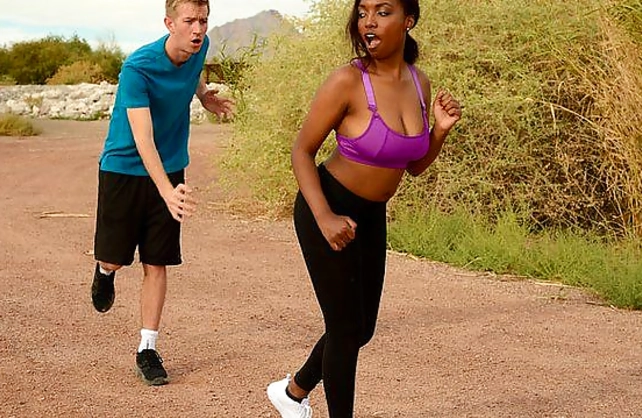 Guy and black girlfriend come home after jogging and make naked love