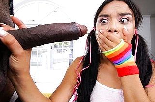 Stark naked black chick gives up and gets on her knees for blowjob
