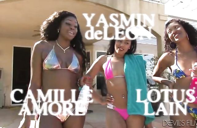 Black babes throw a pool party that turns into naked lesbian sex