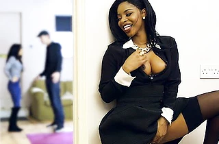 Ebony bitch wearing lingerie gets fucked hard and jizzed on her eyeglasses