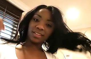 Sexually attractive black girl with naked boobies fucked roughly