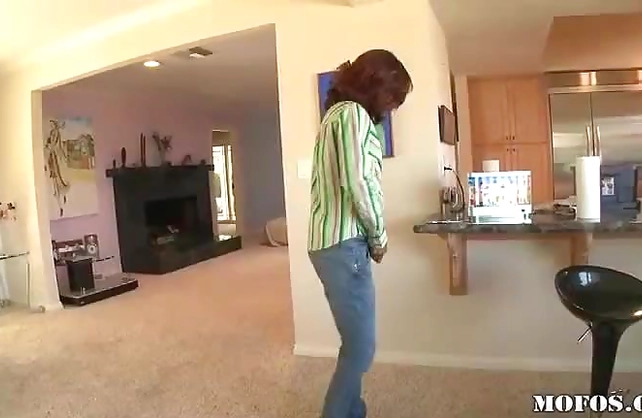 Black girl puts on denim shorts and provokes man to fuck naked pussy