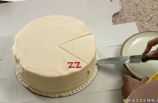 Cake and naked cock in ass are gifts for black chick in yellow top