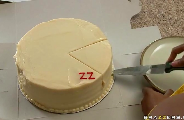 Cake and naked cock in ass are gifts for black chick in yellow top