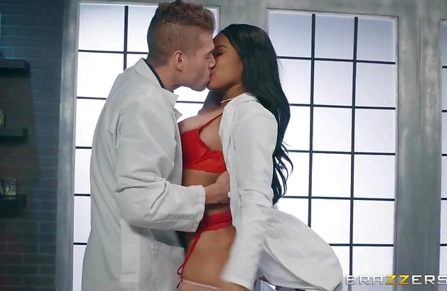 Beautiful black nurse with hot naked tits enjoys sex with colleague