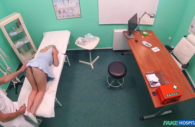 Grey-haired doctor uses hard naked cock to examine girl's mouth