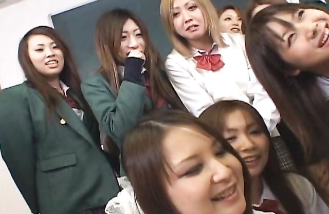 Japanese college girl makes naked cock cum then another teen rides it
