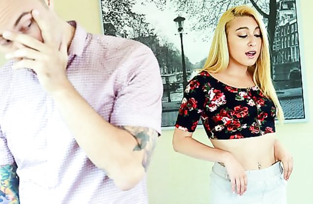 Tiny girl undresses near friend's stepbro and naked body makes him insane