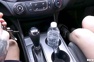 Girl with long hair wants handsome driver to penetrate her and naked man does it