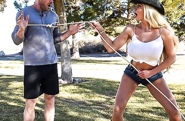 Busty blonde girl catches bald stranger for naked fun at her place