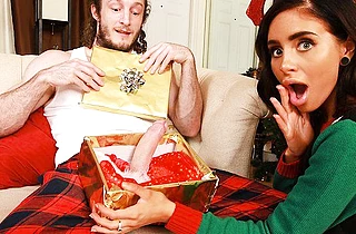 Lucky stud celebrates Christmas with naked girl and her stepmother