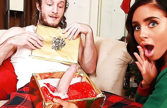 Lucky stud celebrates Christmas with naked girl and her stepmother